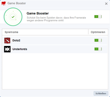 Game Booster in Bullguard Antiviren program