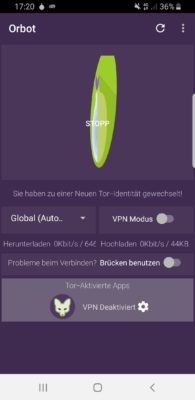 Configure orbot: Change identity in the German version of Tor for Android