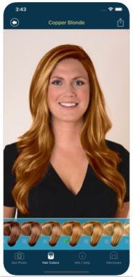 Woman with colored hair in the Hair Color Studio app