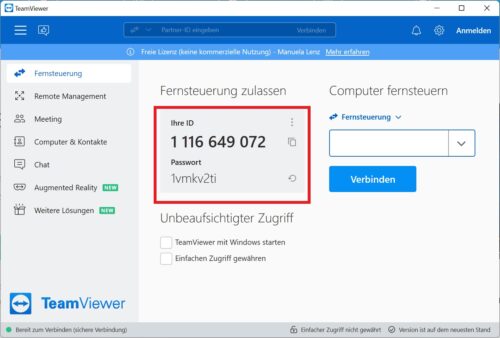 ID and password in Teamviewer