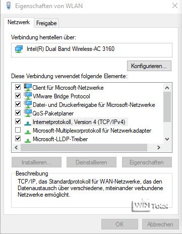 Properties of the network adapter