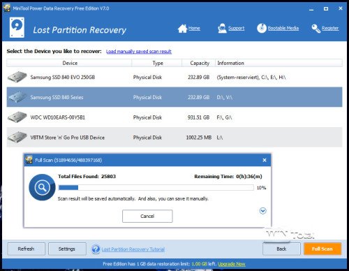 Search for content on lost partitions