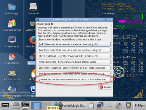Parted Magic Secure Erase SSD