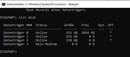 List Disk with Diskpart