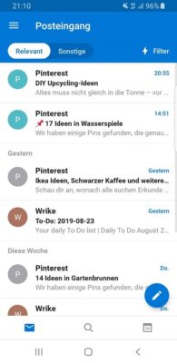 Outlook Mobile on a Samsung Galaxy S9