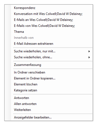 Contextual menu of lookeen