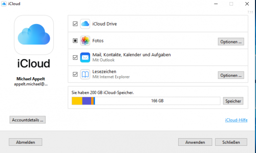 iCloud for the Windows control panel