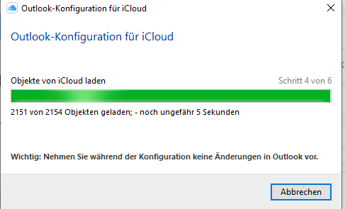 Outlook configuration for iCloud